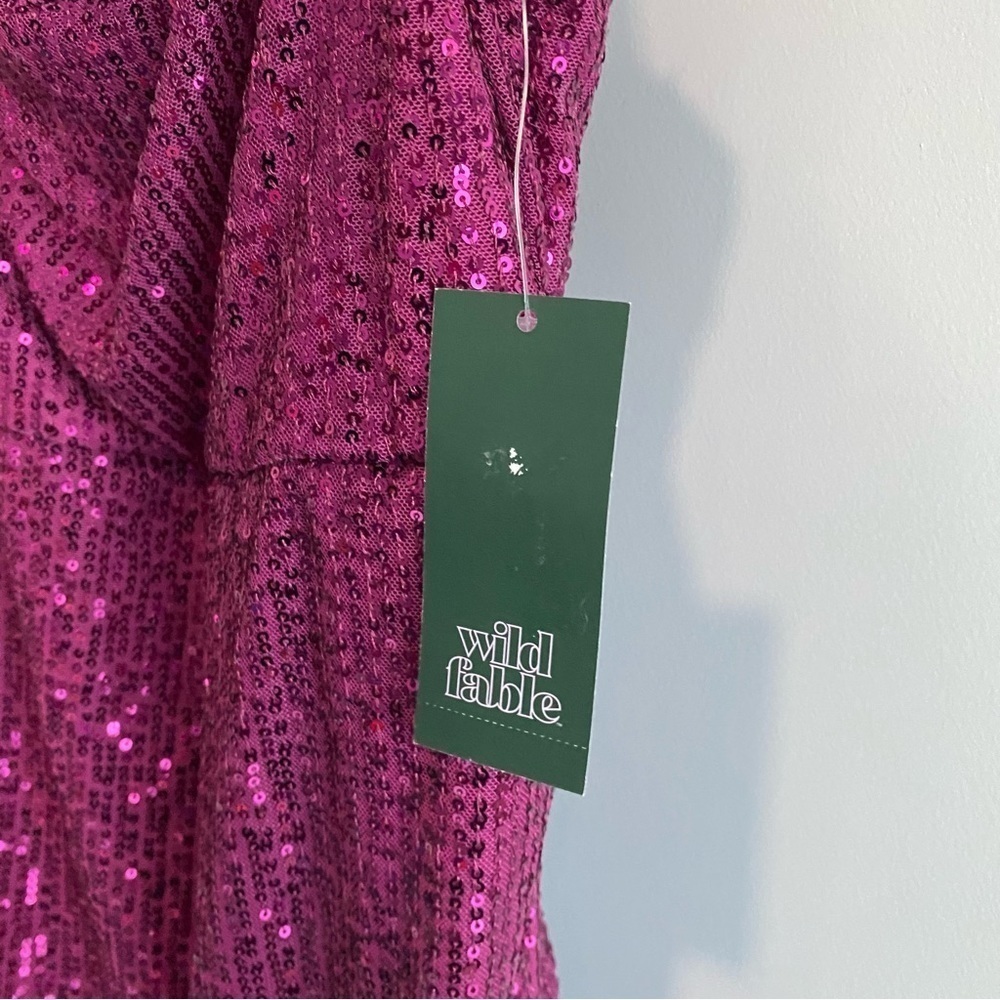 Wild Fable Women's Sleeveless Ruched Side Bodycon Dress Plum Purple Sequin Sz L - Picture 8 of 9